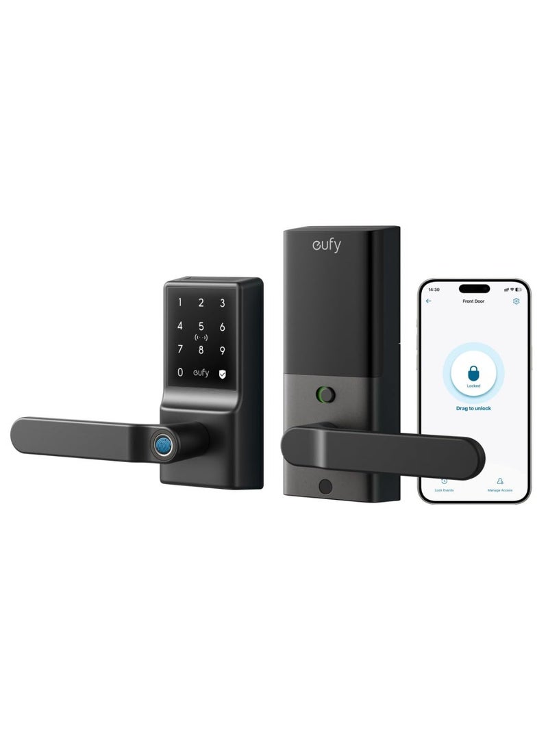 eufy قفل ذكي eufy C33، قفل باب بلوحة مفاتيح مع مقبض، مقبض باب ببصمة الإصبع، قفل باب بدون مفتاح للباب الأمامي وغرف النوم، قفل إلكتروني، واي فاي، تحكم عن بُعد عبر التطبيق، مقاوم للماء IP53 - Image 1